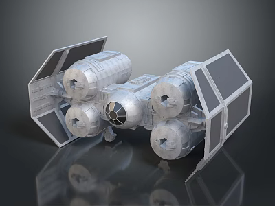 3D Rendered Futuristic Metallic Spacecraft With Multiple Thrusters For Space Exploration 3d model