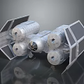 3D Rendered Futuristic Metallic Spacecraft With Multiple Thrusters For Space Exploration
