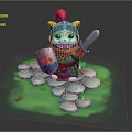 Cute Cat Knight Animated Game Character With Armor Helmet Shield Sword On Stone Path Grass 3d model