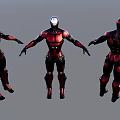 Game Movie Characters In Red And Black Armor With Three Different Poses