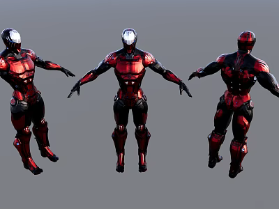 Game Movie Characters In Red And Black Armor With Three Different Poses 3d model