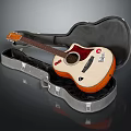 Musical Instrument Acoustic Guitar Placed in Open Hard Case with Natural Wood Design