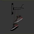 Stylish Rearview Mirror Design With Hanging Red And Black Sneakers For Home Use