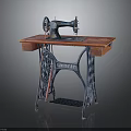 Vintage Sewing Machine Table With Classic Metal Frame And Wooden Worktop