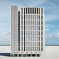 Modern White High Rise Office Building With Many Windows Against Blue Sky