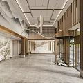 Modern Hotel Lobby Corridor With Wooden Doors Beige Walls Recessed Lighting And Geometric Pattern Carpet
