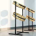 Display Shelves with Woven Baskets and Black Metal Frames for Modern Storage