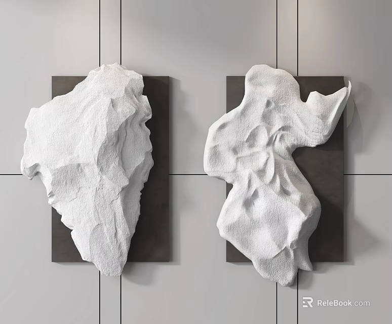 Modern White Irregular Textured Wall Decor Sculptures on Gray Wall 3d model 