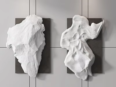 Modern White Irregular Textured Wall Decor Sculptures on Gray Wall 3d model