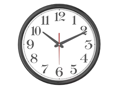 Round Analog Wall Clock With Black Frame White Dial Black Numbers And Red Second Hand 3d model