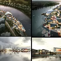 Riverside Commercial Street With Traditional Modern Style Buildings Scenic Waterfront Views And Shops