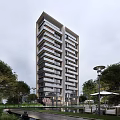 Modern High Rise Residential Buildings With Balconies And Surrounding Greenery And Trees
