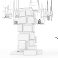Gray Pillar Featuring Hanging Transparent Cubes With Various Display Items And Child Pointing