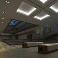 Spacious Grand Hall Interior With Glass Ceiling Water Pool And Sculptures