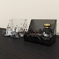 Transparent and Black Acrylic Cosmetic Organizers with Perfume Bottles and Makeup Items