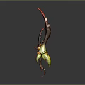 Mythical Red And Yellow Curved Weapon With Dragon Inspired Ornate Details