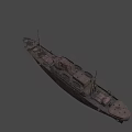 Vintage Cargo Ship With Weathered Hull Wooden Deck And Mast Structures Details