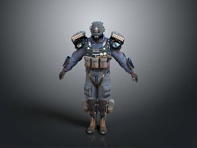 Armored Humanoid Character With Tactical Combat Gear And Mechanical Armor Design 3d model