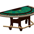 Casino Entertainment Table With Green Felt Surface Wooden Frame And Gold Accents