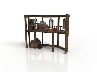 Vintage Wooden Multi Tiered Furniture Display Shelf With Storage Units And Open Racks 3d model