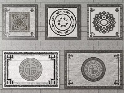 Chinese Traditional Floor Tile Designs With Square Round Patterns And Fu Character Motifs 3d model