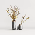 Modern Ceramic Vases With Yellow Twigs White Blossoms And Gold Accents