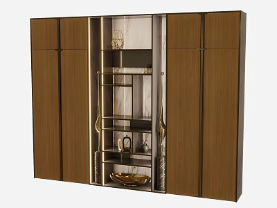 Modern Decorative Cabinet With Wooden Panels Glass Door And Open Shelves For Decor Items 3d model