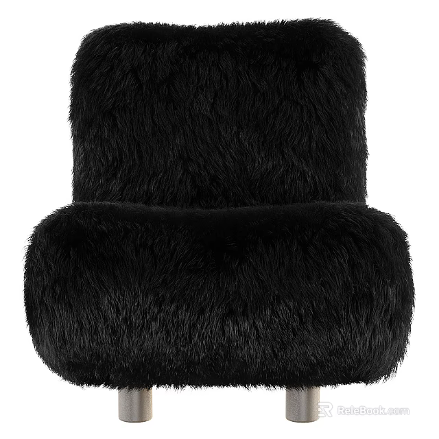Black Fluffy Single Sofa With Plush Faux Fur Upholstery And Cozy Design 3d model 