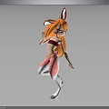3D Cartoon Rabbit Character With Orange Hair Red Crop Top Pink Polka Dot Leggings Dancing Pose