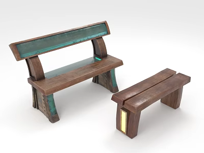 Natural Wooden Outdoor Chairs With Green Backrest Panel And Gold Leg Decor 3d model