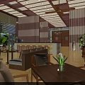 Modern Tropical Hotel Lobby Interior With Wooden Panel Walls Rattan Furniture And Green Plants