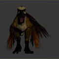 Feathered Dinosaur With Long Tail And Brown Yellow Red Plumage In Dynamic Pose