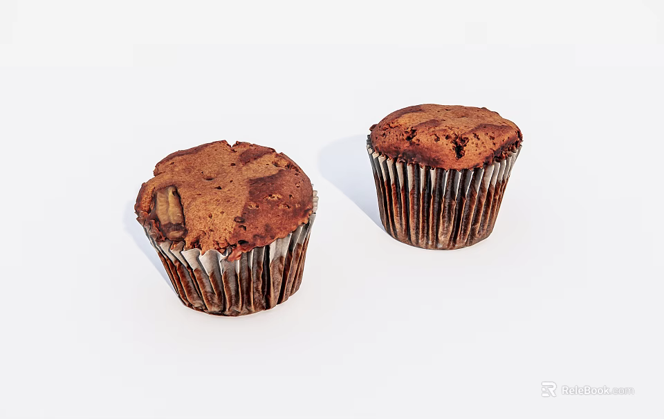 Delicious Chocolate Muffins with Crumbly Tops in Paper Liners on White Background 3d model 