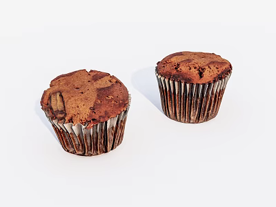 Delicious Chocolate Muffins with Crumbly Tops in Paper Liners on White Background 3d model