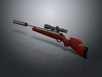 High Precision Sniper Rifle With Wooden Stock Scope And Suppressor 3d model