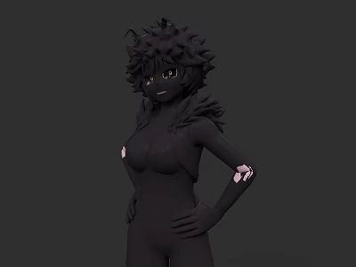 Black Clad 3D Woman Character With Spiky Hair Green Eyes And Arm Markings 3d model