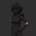 Black Clad 3D Woman Character With Spiky Hair Green Eyes And Arm Markings