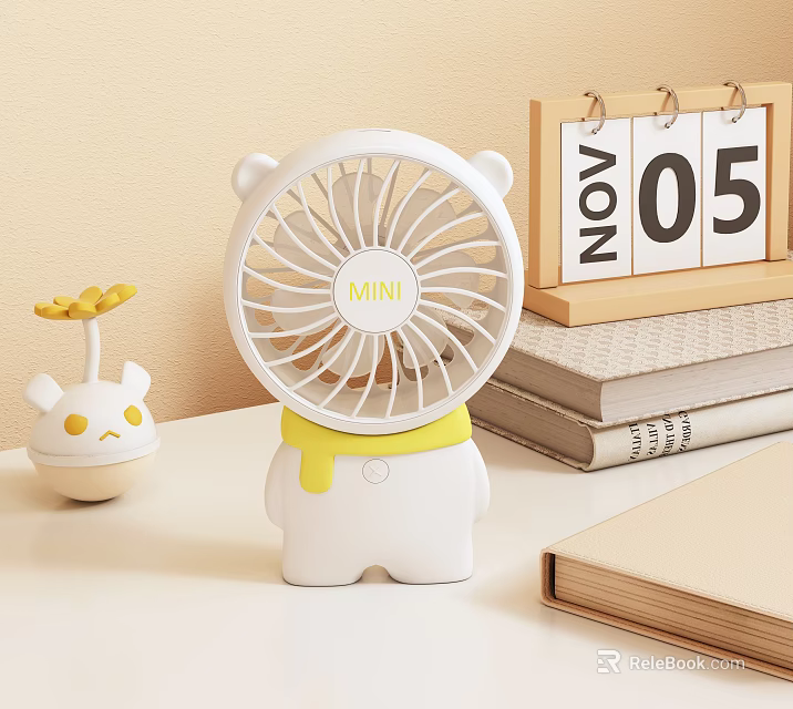 Mini Bear Shaped White Air Conditioner Fan With MINI Logo Yellow Scarf Books And Calendar 3d model 