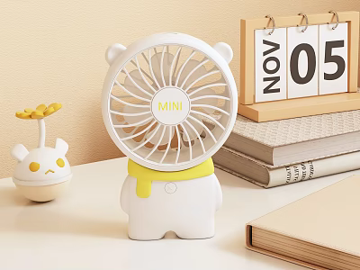 Mini Bear Shaped White Air Conditioner Fan With MINI Logo Yellow Scarf Books And Calendar 3d model