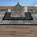 Traditional Chinese Garden Ornaments with Pagoda Style Pavilion Stone Layout and Reflecting Pond