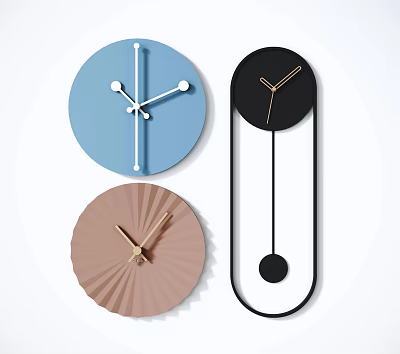 Stylish Decorative Clocks with Blue Round Black Pendulum and Brown Fan Shaped Designs 3d model