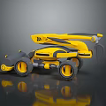 Yellow And Gray Industrial Mechanical Robot With Wheels Arm And Tool Parts