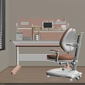 Pink And White Student Study Desk With Bookshelf Calendar Stationery And Ergonomic Chair