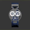 Modern Mechanical Watch With Blue Fabric Strap And Silver Dial Details