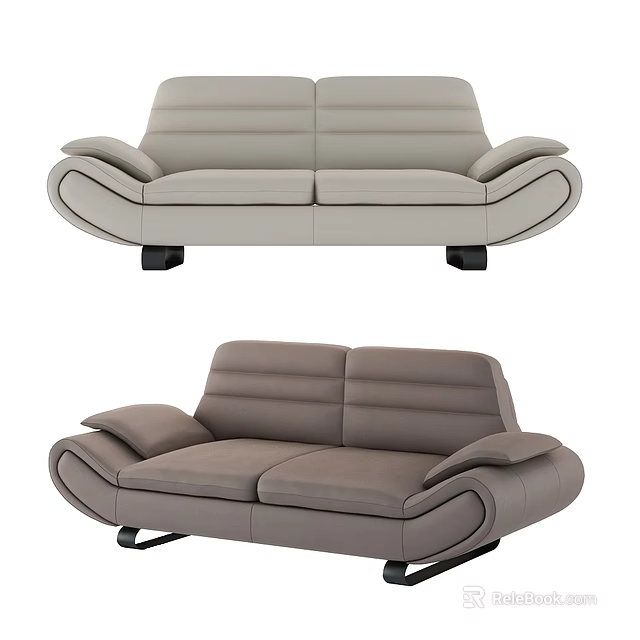 Modern Two-Seater Sofa With Curved Armrests Light Dark Gray And Black Legs 3d model 