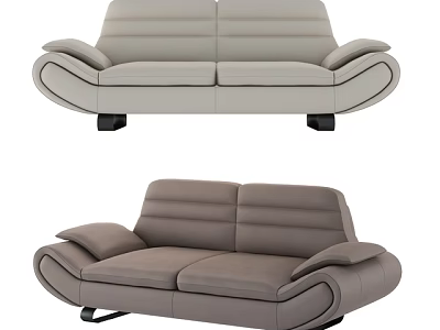 Modern Two-Seater Sofa With Curved Armrests Light Dark Gray And Black Legs 3d model