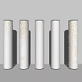 Five Different Cylindrical Outdoor Lights With Decorative Cutout Patterns Emitting Warm Glow