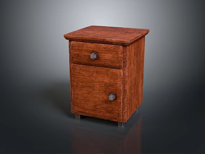 Brown Wooden Nightstand with Two Drawers and Metal Handles Simple Design 3d model