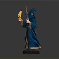 Man in Blue Robe and Hat with White Beard Holding Yellow Glowing Orb and Staff