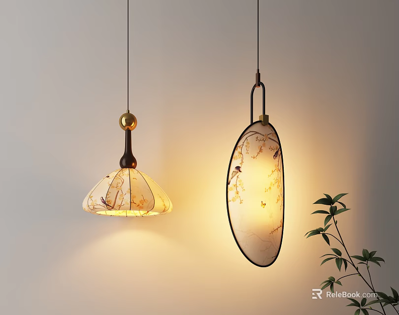 Elegant Pendant Lights With Marble Texture Oval Dome Shapes Black Frame Warm Glow 3d model 